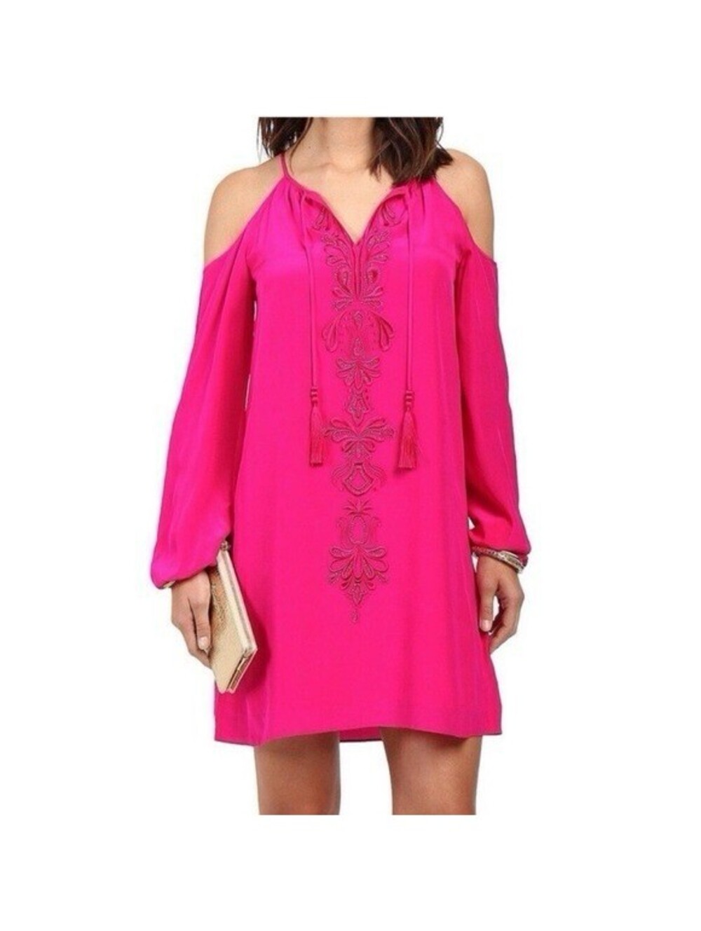Lilly Pulitzer NWT Fulton Silk Tunic Cold Shoulder Magenta Dress Women’s Medium